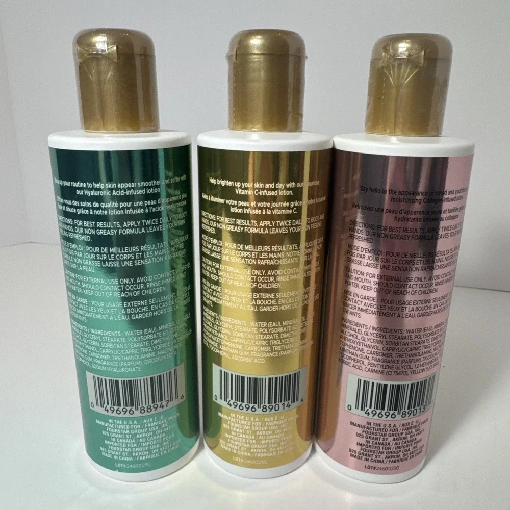 NEW 3 Pack Set B Pure Skin Care Body Lotion :COLLAGEN VITAMIN C  HYALURONIC ACID